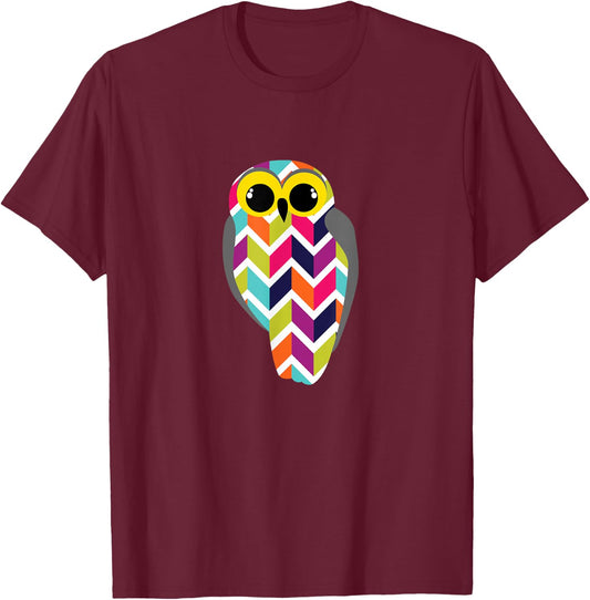 Fun Geometric Owl . Chevron Pattern. T-Shirt - T-Shirt | Maroon