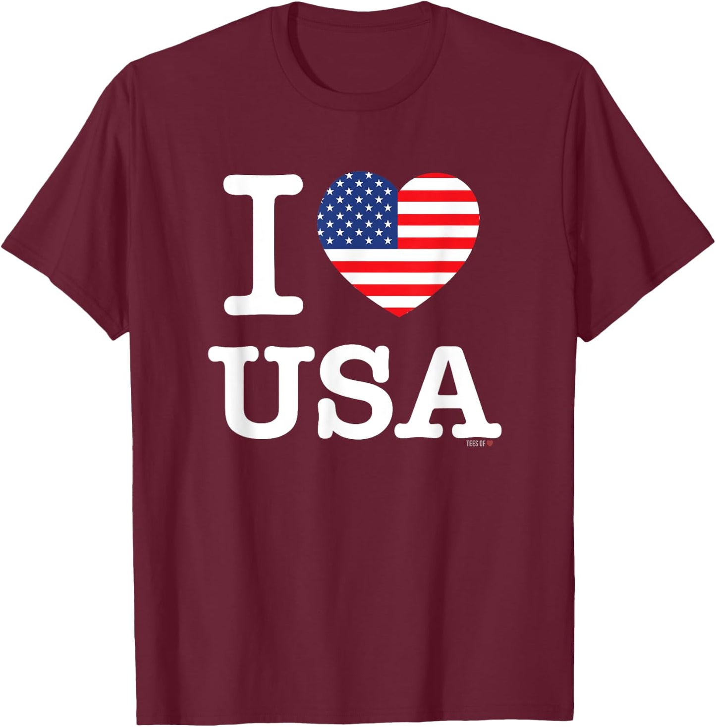 I Love USA White United States of America Flag Heart T-Shirt - T-Shirt | Maroon