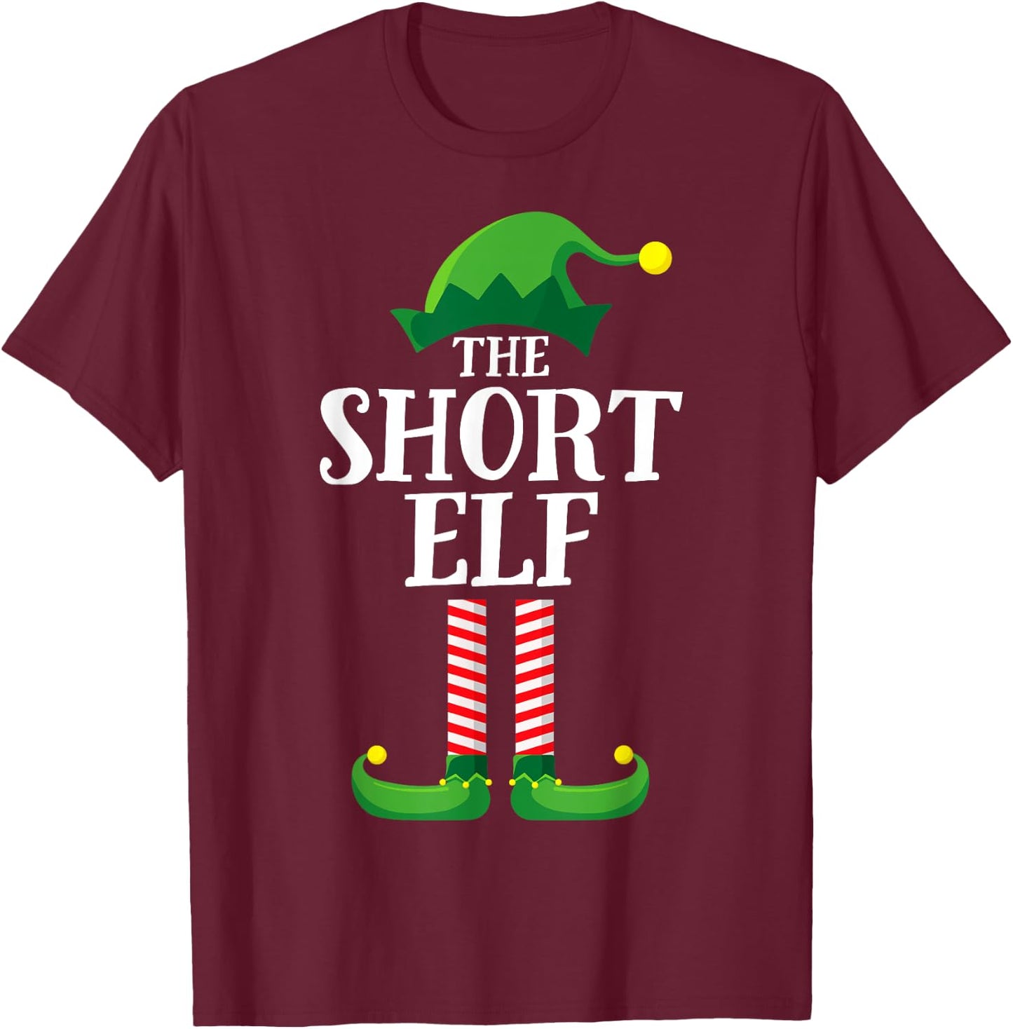 Short Elf Matching Family Group Christmas Party Pyjamas T-Shirt - T-Shirt | Maroon
