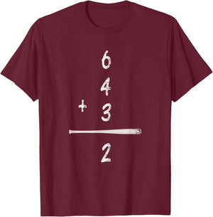 Baseball Math 6 4 3 2 Double Play Cute Shirt Softball Game T-Shirt - T-Shirt | Maroon