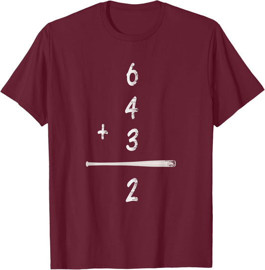 Baseball Math 6 4 3 2 Double Play Cute Shirt Softball Game T-Shirt - T-Shirt | Maroon