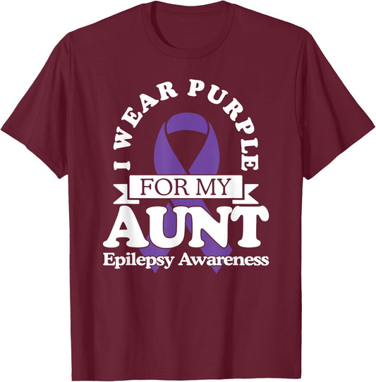 I Wear Purple For My Aunt Epilepsy Awareness T Shirt Ribbon T-Shirt - T-Shirt | Maroon