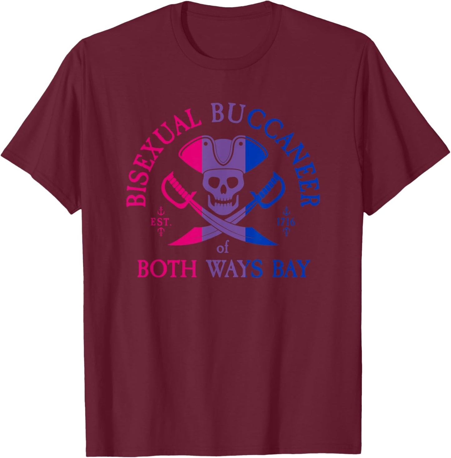 Bisexual Buccaneer of Both Ways Bay Bi Pride Shirt T-Shirt - T-Shirt | Maroon