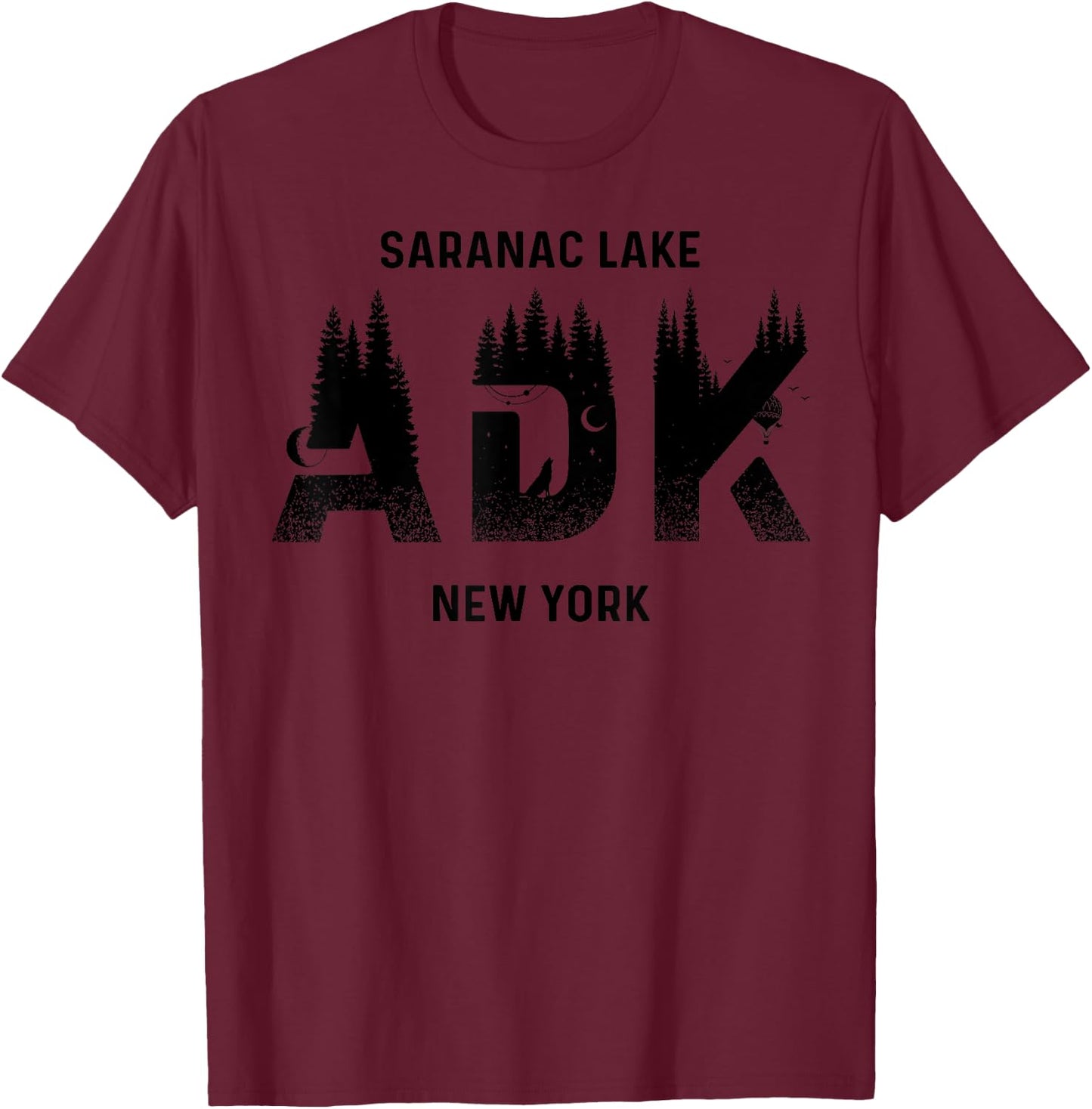 Saranac Lake Adirondack Mountains New York Souvenir T-Shirt - T-Shirt | Maroon