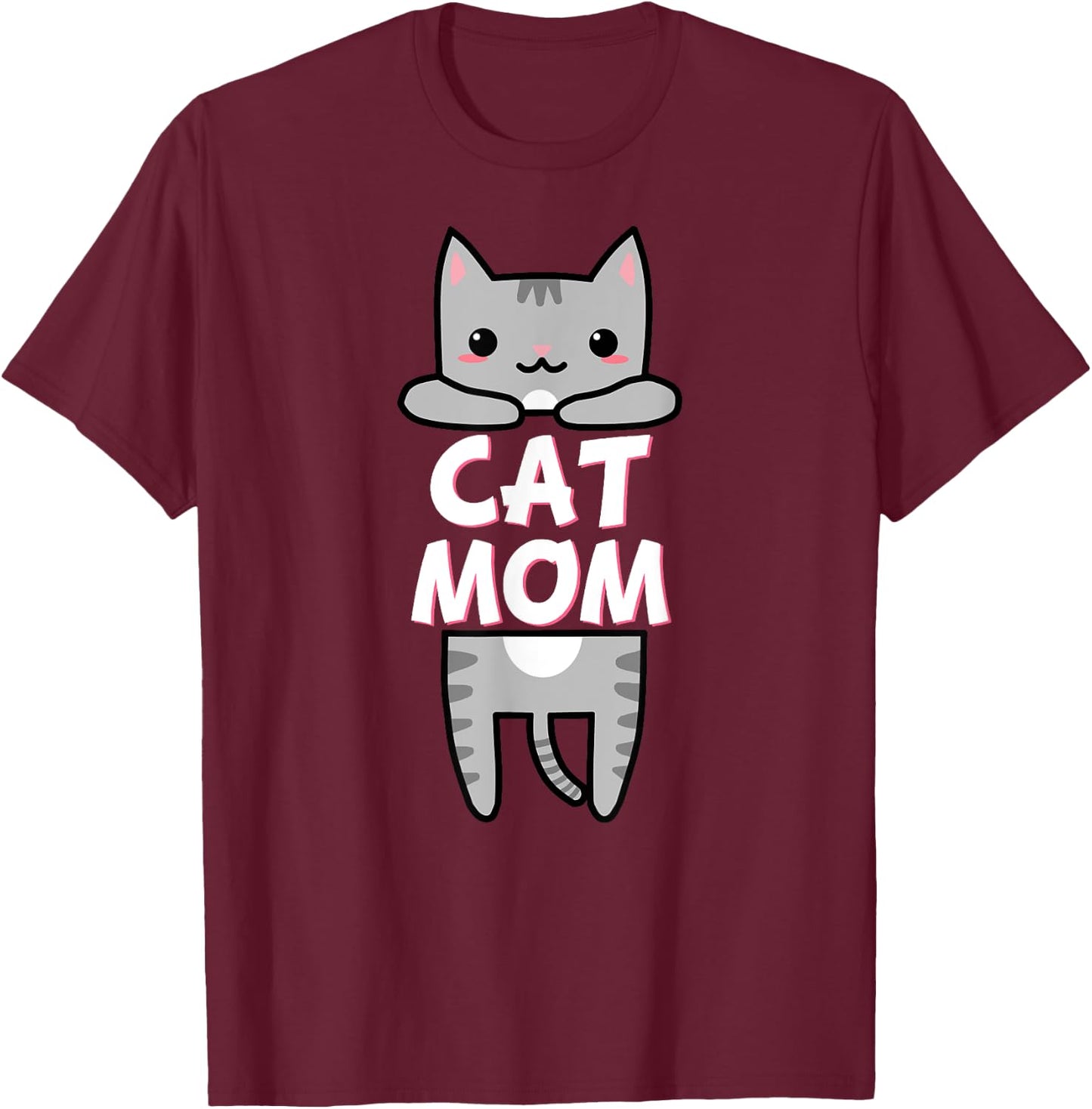 Cat Mom Kawaii Grey Tabby Kitty Cute Cat Men Women Kids T-Shirt - T-Shirt | Maroon