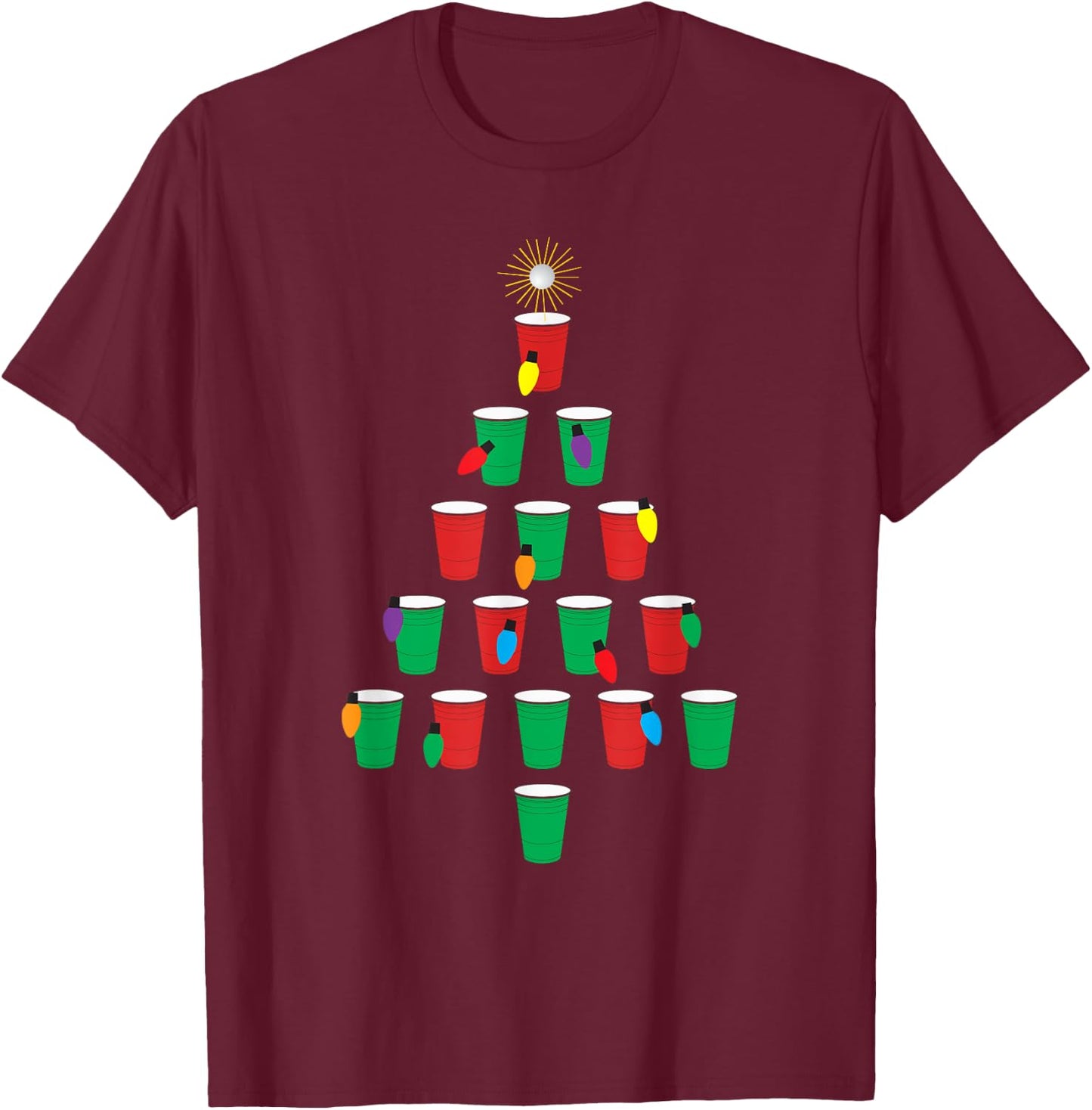 Beer Pong Christmas Tree - Holiday Shirt Design! T-Shirt - T-Shirt | Maroon
