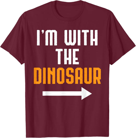I'm With The Dinosaur Shirt Costume Funny Halloween Couple T-Shirt - T-Shirt | Maroon
