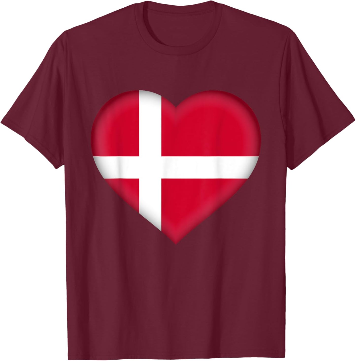 I Love Denmark | Danish Flag Heart Outfit T-Shirt - T-Shirt | Maroon