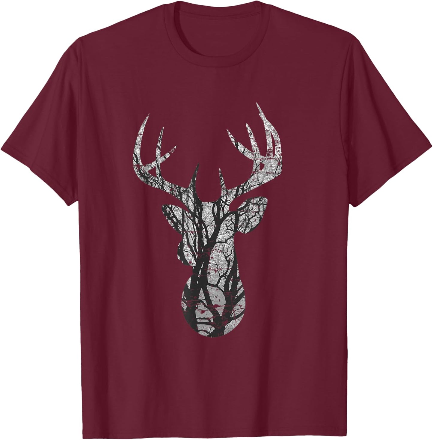 Eight Point Buck Deer Silhouette Woodlands T Shirt T-Shirt - T-Shirt | Maroon