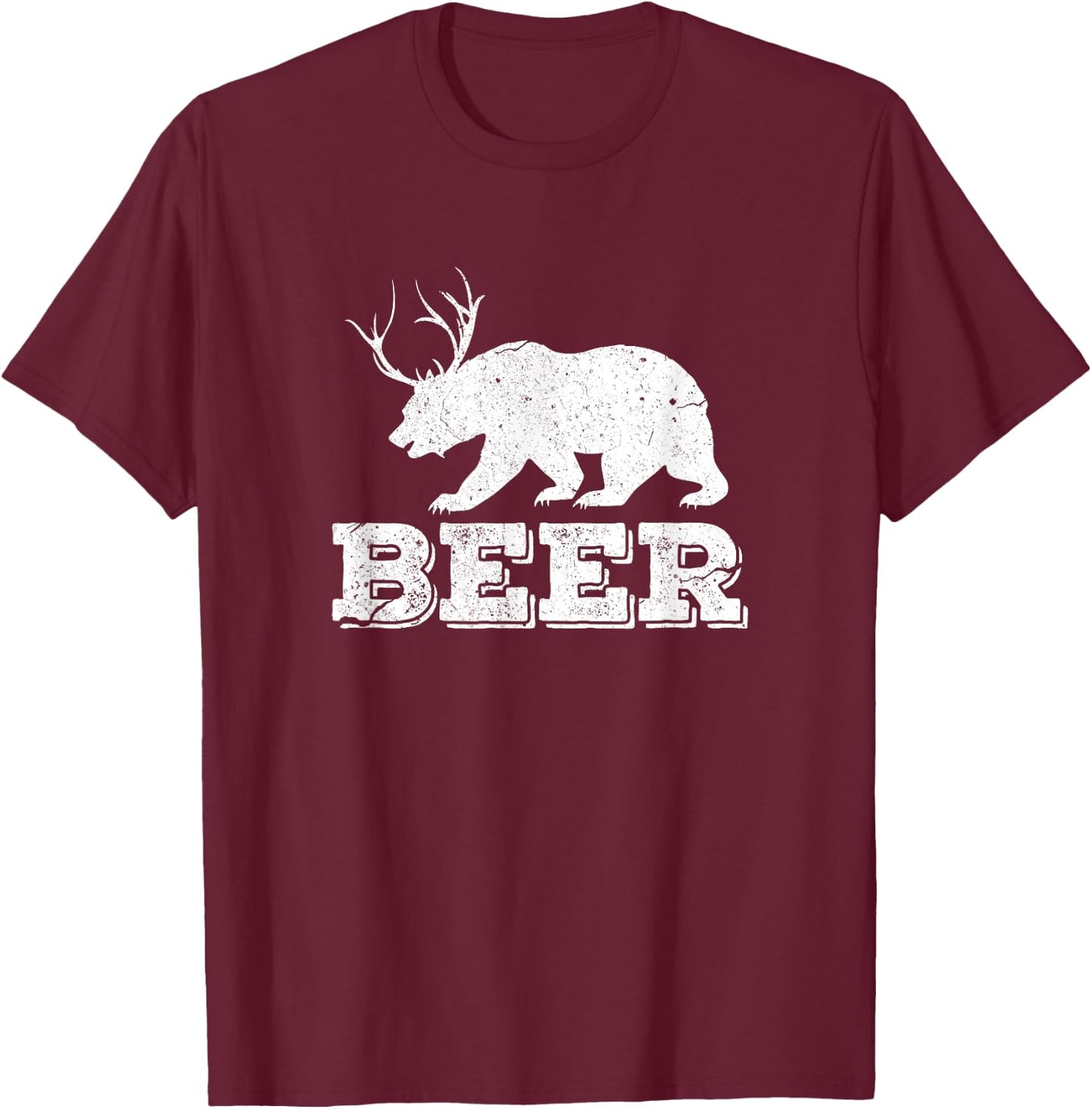 Beer Bear Deer Funny Hunting Vintage T-Shirt - T-Shirt | Maroon