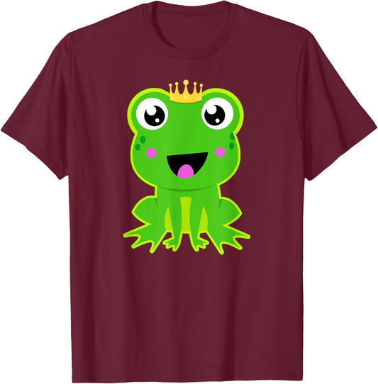 Frog Prince Crown Cute Fairy Tale Graphic Boys Girls Kids T-Shirt - T-Shirt | Maroon