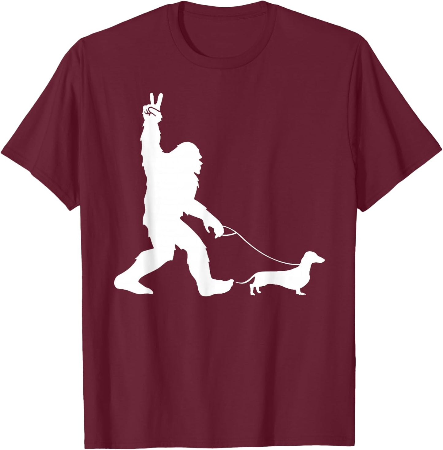 Bigfoot Walking Dachshund Sasquatch Wiener Dog Men Women Girls Kids T-Shirt - T-Shirt | Maroon