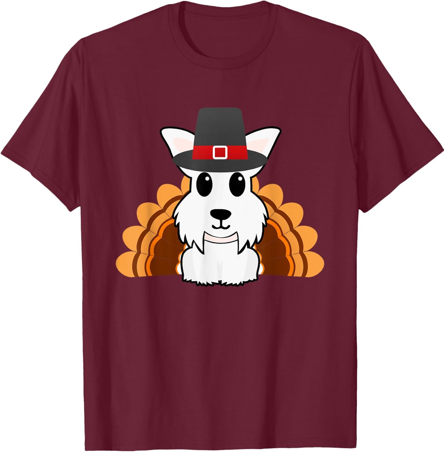 Funny Cute Thanksgiving Westie Turkey T-Shirt - T-Shirt | Maroon