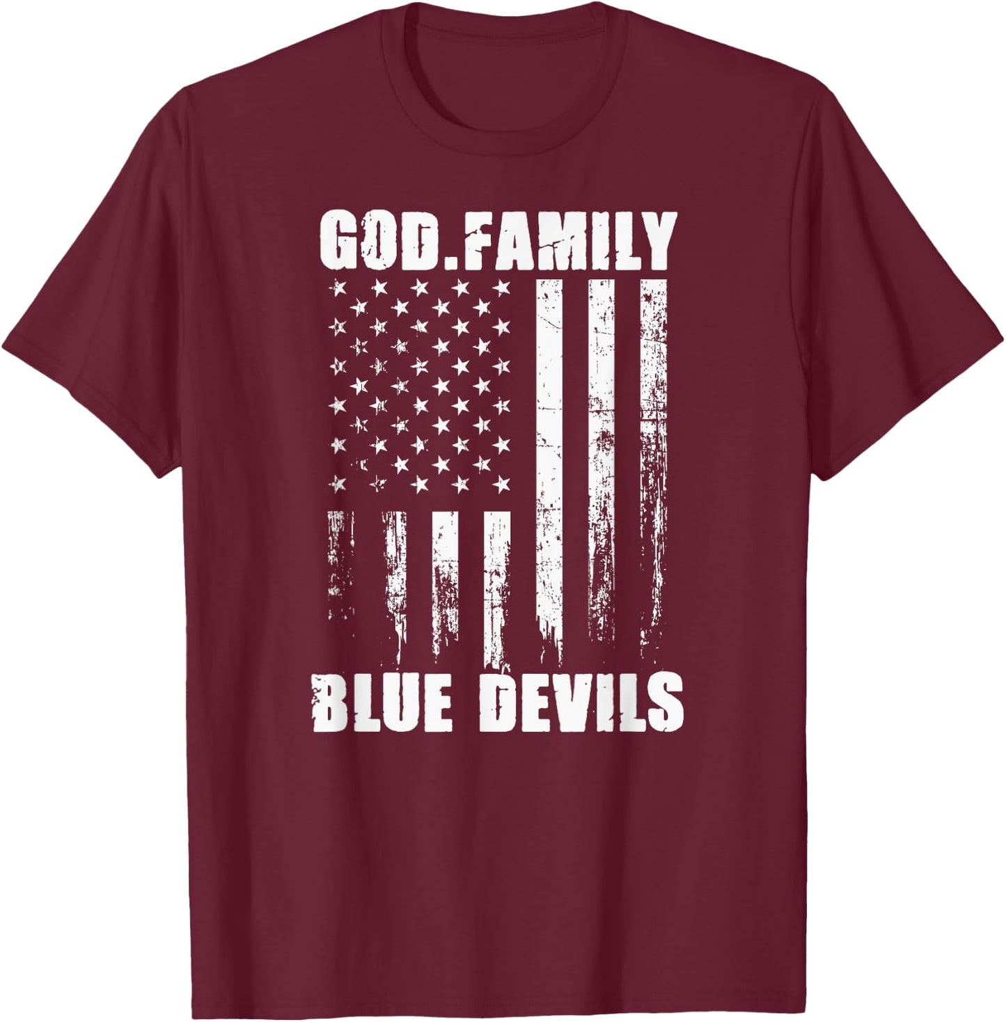 Zanesville Blue Devils God. Family. Vintage USA Flag T-Shirt - T-Shirt | Maroon
