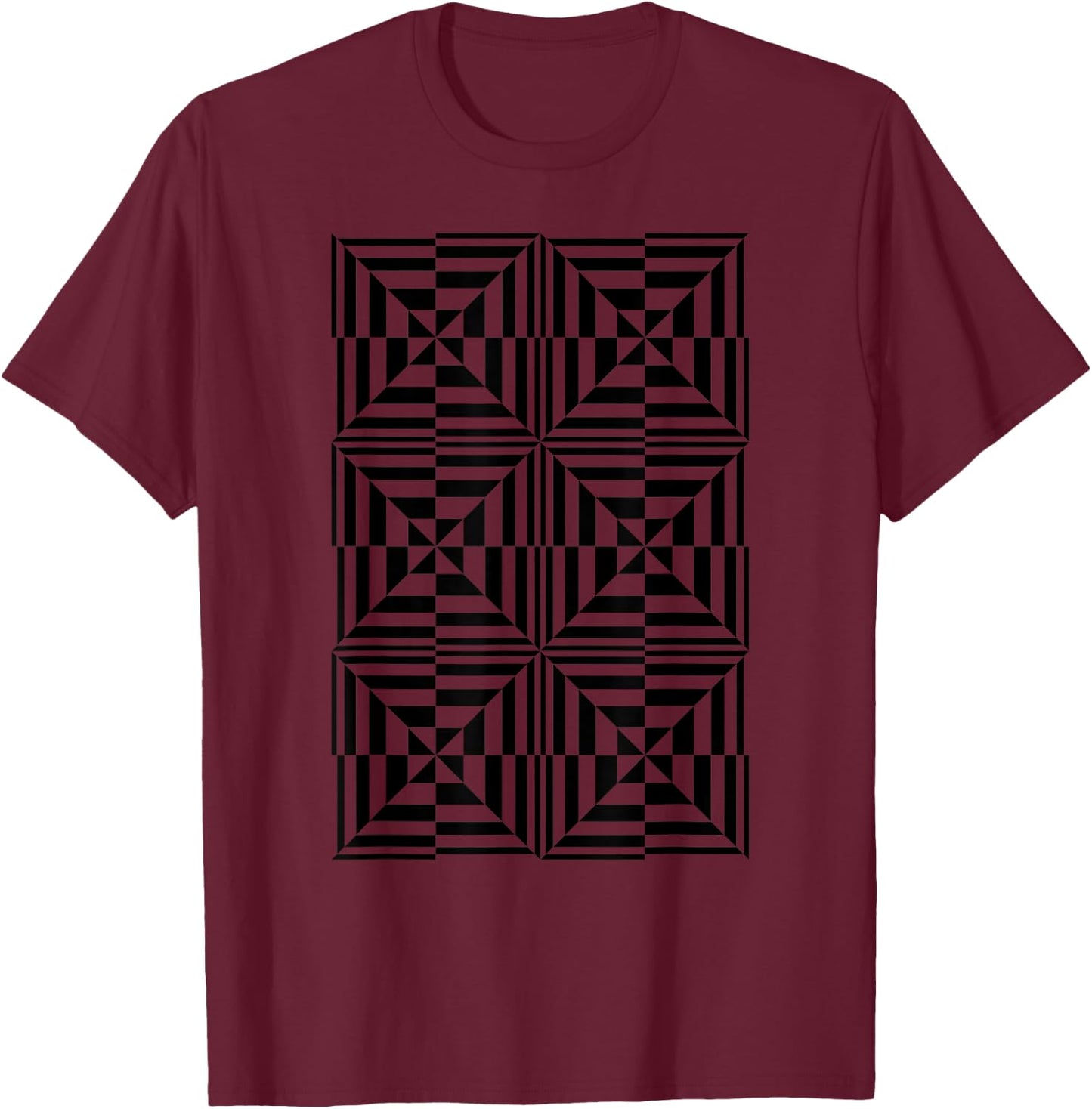 Crazy Squares OP ART Cool Optical Illusion Design T-Shirt - T-Shirt | Maroon