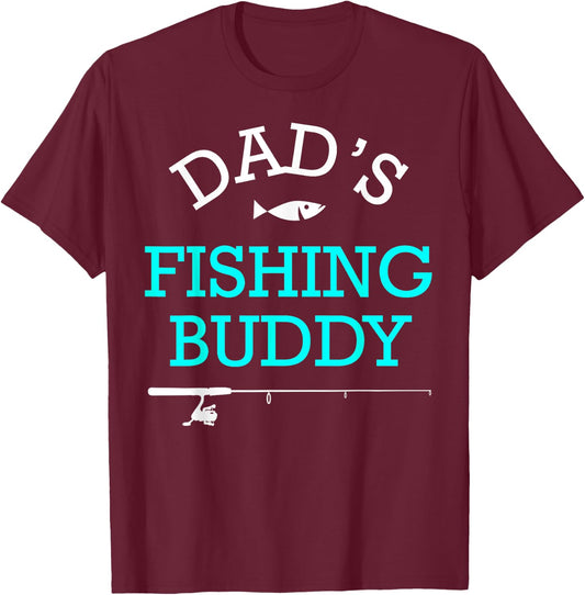 Dads Fishing Buddy Cute Kids Gift T-Shirt - T-Shirt | Maroon