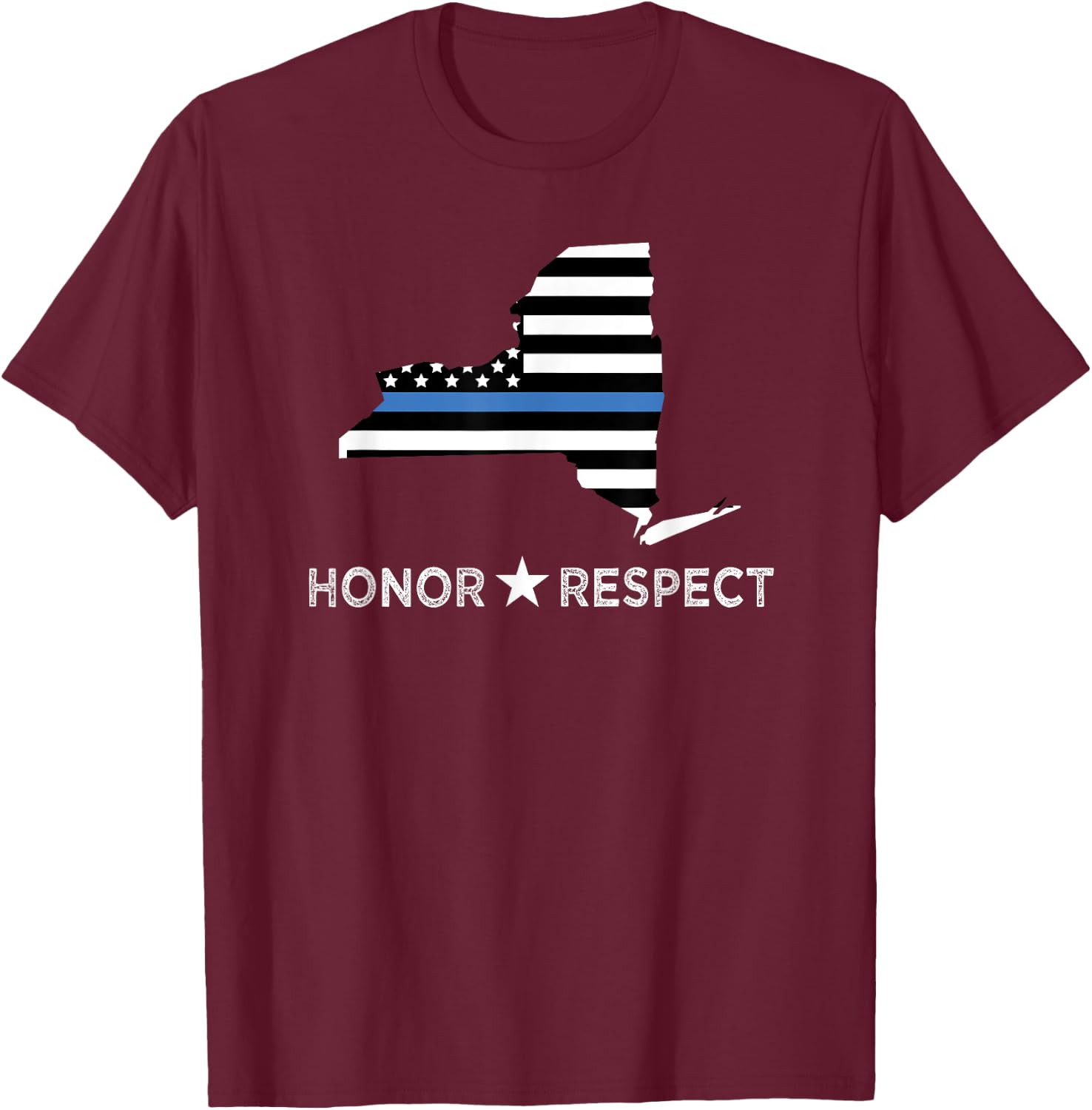 NYPD Thin Blue Line Flag LEO Support Honor Respect T-Shirt - T-Shirt | Maroon