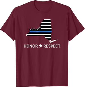 NYPD Thin Blue Line Flag LEO Support Honor Respect T-Shirt - T-Shirt | Maroon