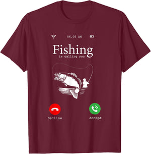 Hilarious Fishing Lovers Gift - Fishing Is Calling You Joke T-Shirt - T-Shirt | Maroon