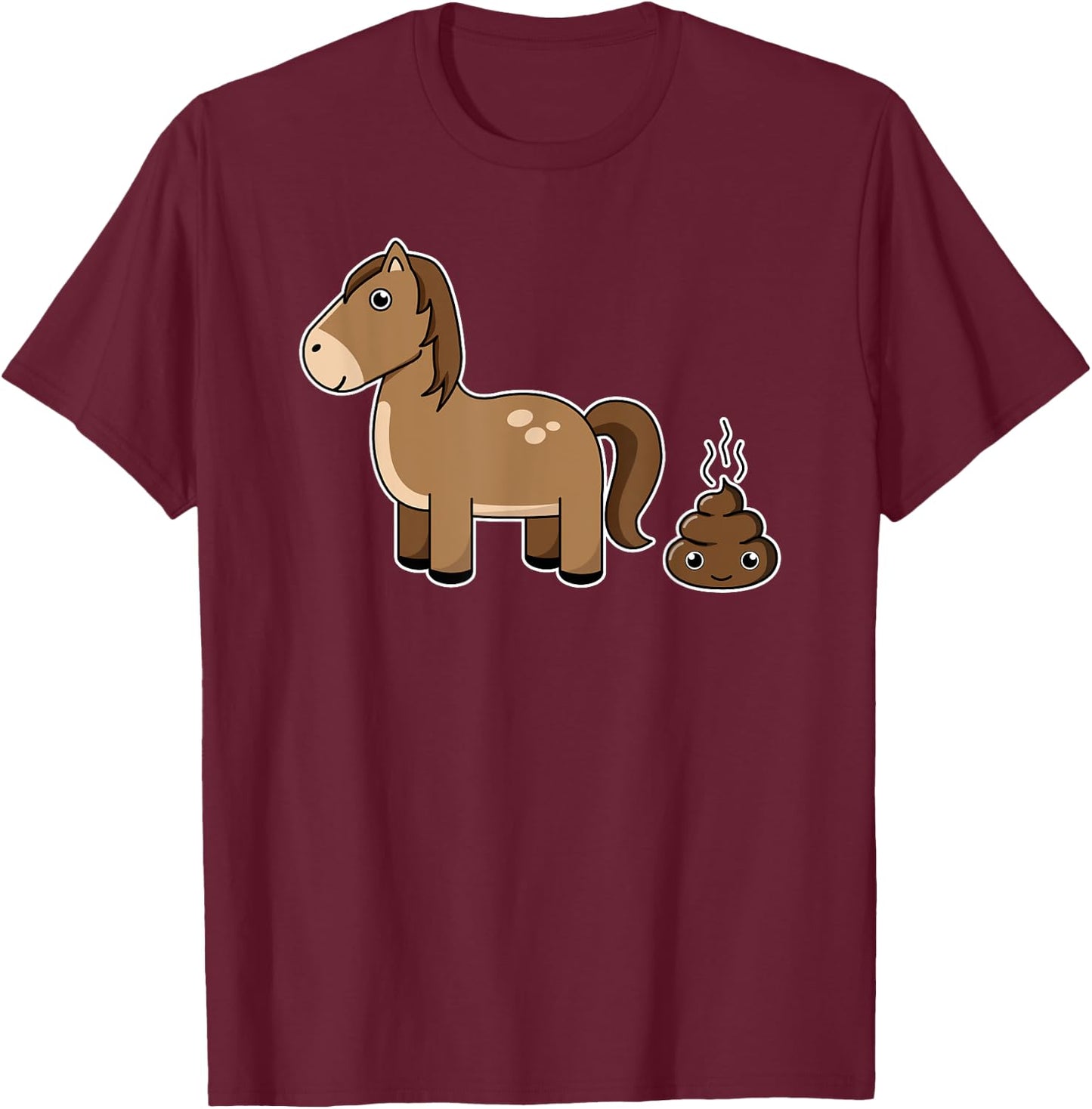 Funny Horse Shit Poop Face Cartoon Illustration Gift T-Shirt - T-Shirt | Maroon