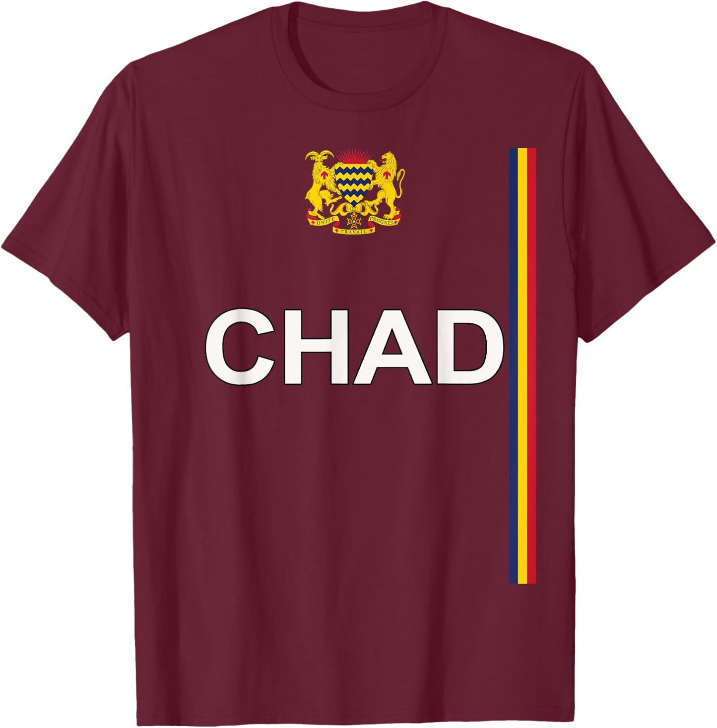Chadian Sports-style National Coat of Arms and Flag of Chad T-Shirt - T-Shirt | Maroon