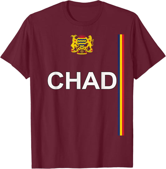 Chadian Sports-style National Coat of Arms and Flag of Chad T-Shirt - T-Shirt | Maroon