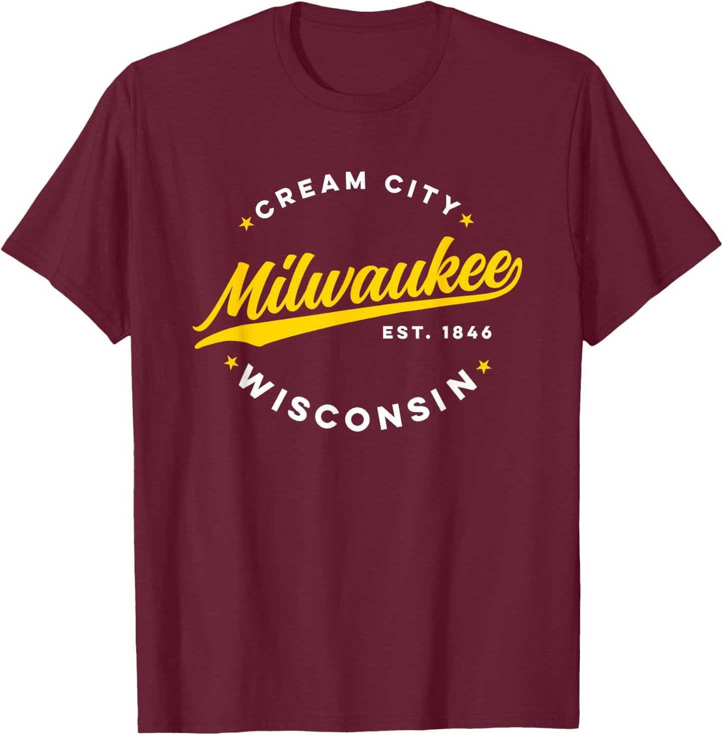 Vintage Milwaukee Wisconsin Cream City Yellow Text T-Shirt - T-Shirt | Maroon