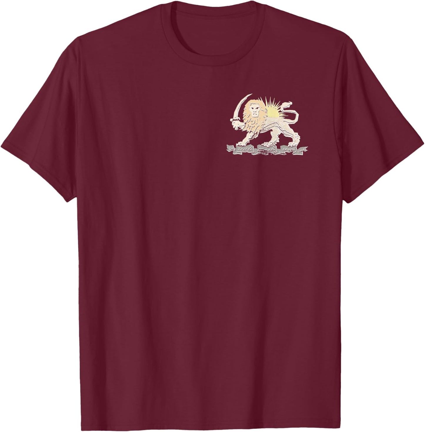 Shir-o-Khorshid Iran Lion and Sun COA Persian Emblem T-Shirt - T-Shirt | Maroon