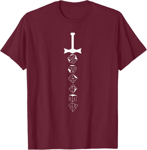 RollToHit RPG Shirts Nerdy Dice Set Collector Sword (Light Design) T-Shirt - T-Shirt | Maroon
