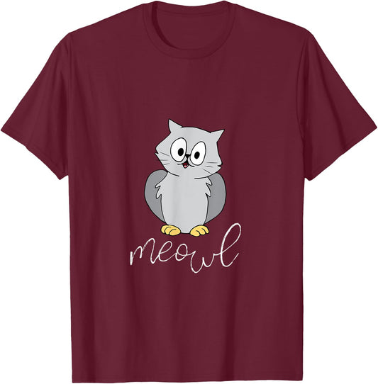 Meowl - Funny Meow Owl Cat Pun Men Women Kids T-Shirt - T-Shirt | Maroon