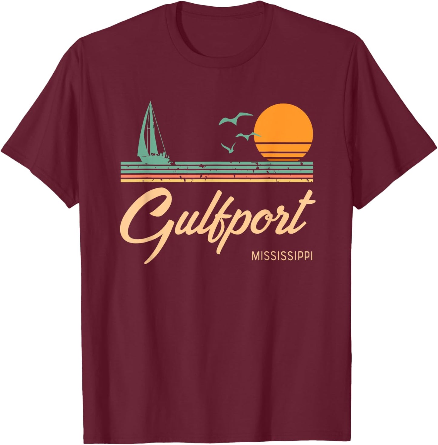 Vintage Gulfport Mississippi T-Shirt - T-Shirt | Maroon