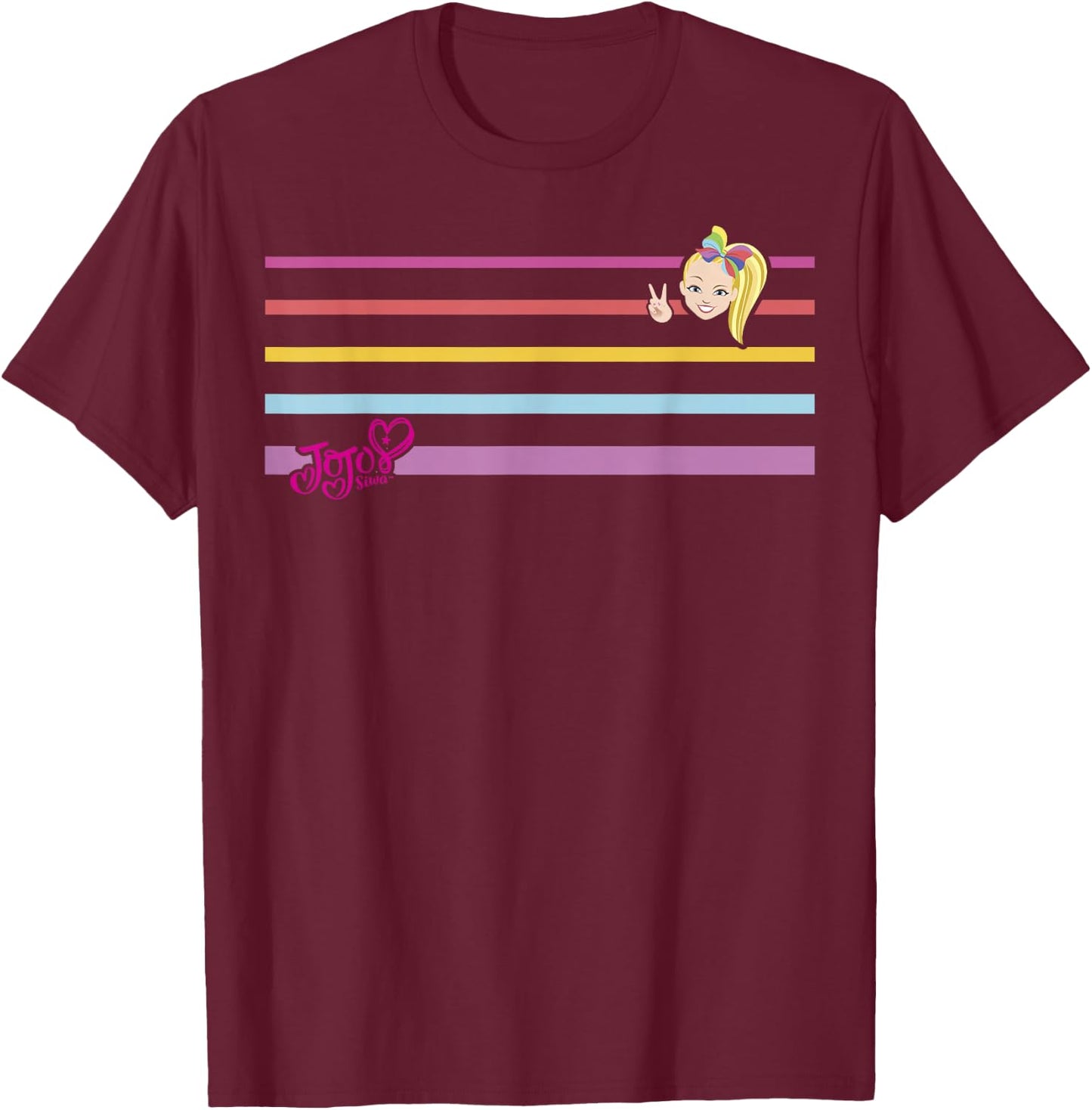 JoJo Siwa Rainbow Stripes Peace Sign T-Shirt - T-Shirt | Maroon