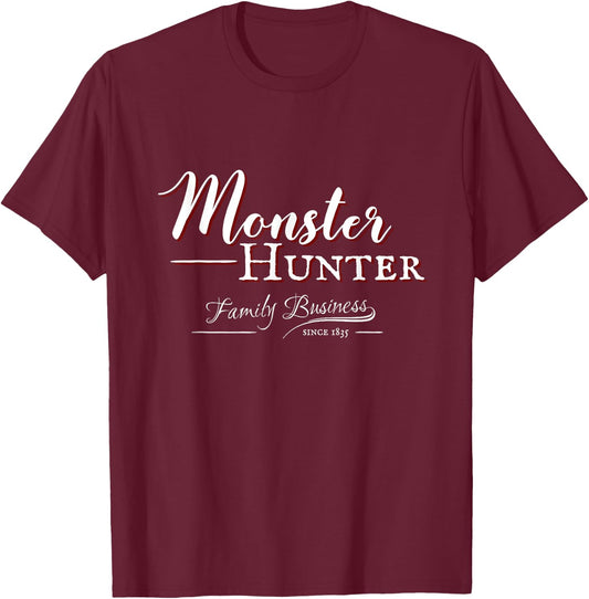 Monster Hunter Family Business | Funny Halloween Hunting T-Shirt - T-Shirt | Maroon