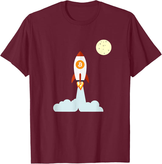 Bitcoin BTC Crypto to the Moon Shirt Featuring BTC Rocket T-Shirt - T-Shirt | Maroon
