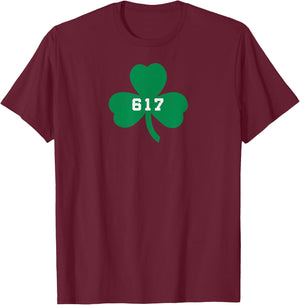 Boston, MA 617 Area Code Shamrock Vintage T-Shirt - T-Shirt | Maroon