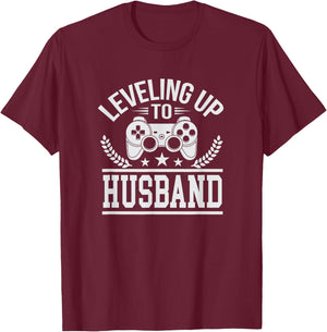 Cute Leveling Up to Husband Wedding Shirt T-Shirt - T-Shirt | Maroon