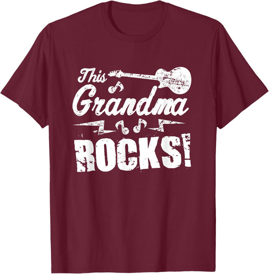 This Grandma Rocks T Shirt - Guitar Rock n Roll Funny T-Shirt - T-Shirt | Maroon