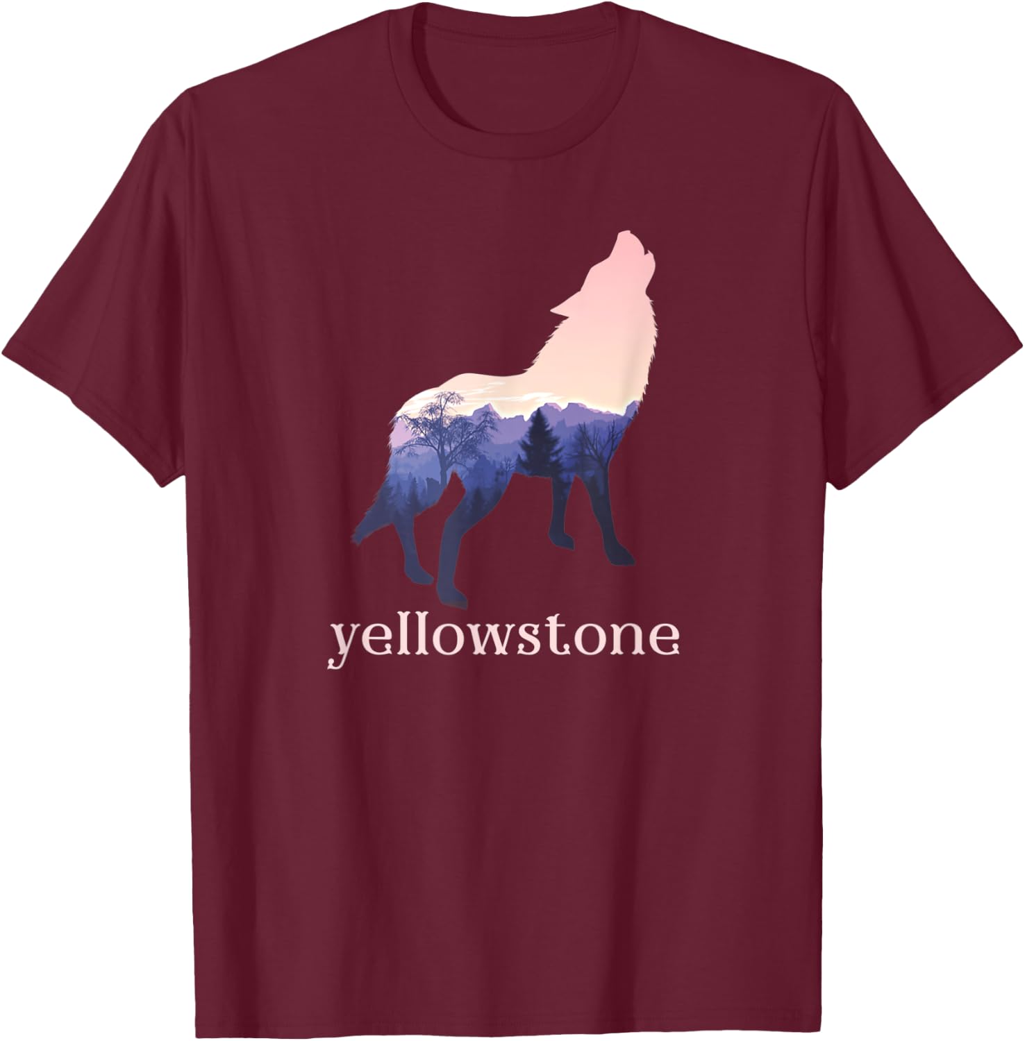 Wolf in Nature Yellowstone Park Camping Gift Campers T-Shirt - T-Shirt | Maroon