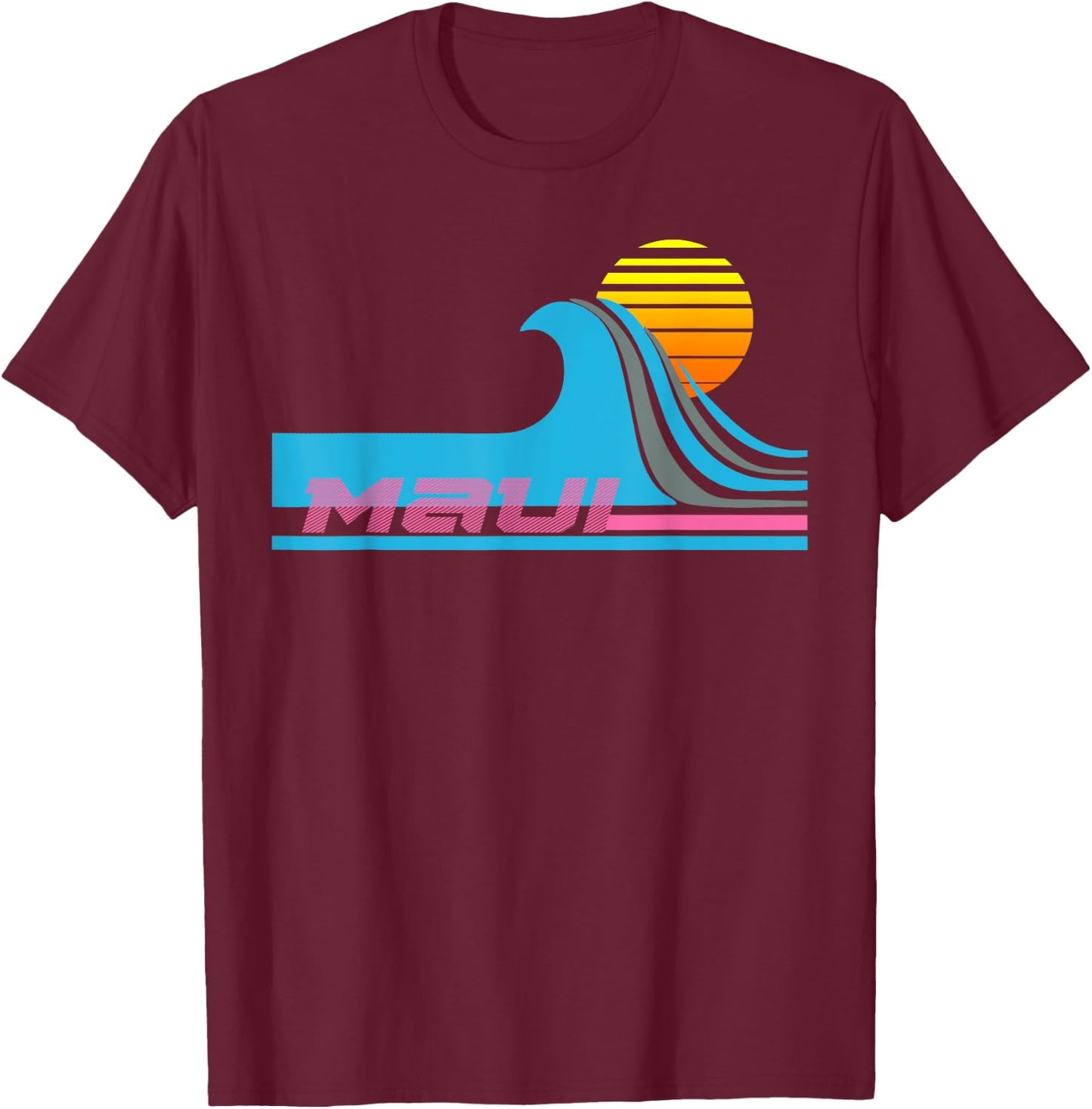 Maui T Shirt Retro 80s Style Surf T-Shirt - T-Shirt | Maroon