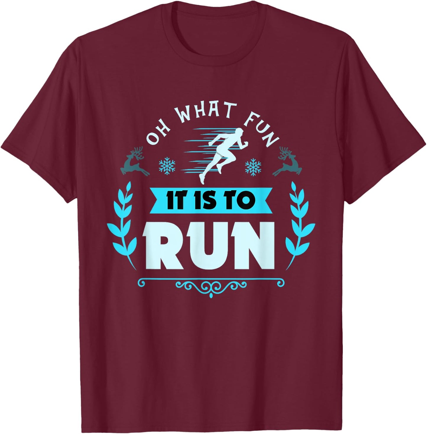Funny Oh What Fun It Is To Run Cross Country Christmas Gift T-Shirt - T-Shirt | Maroon