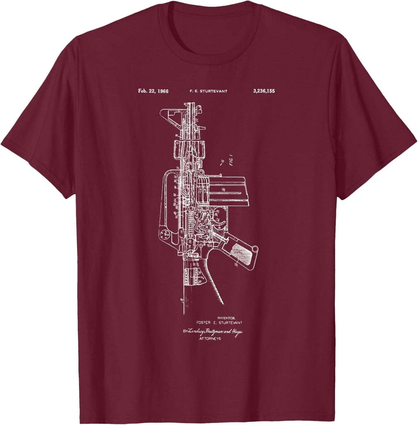 M-16 Gun Patent Gun Military Country Firearm Second T-Shirt - T-Shirt | Maroon