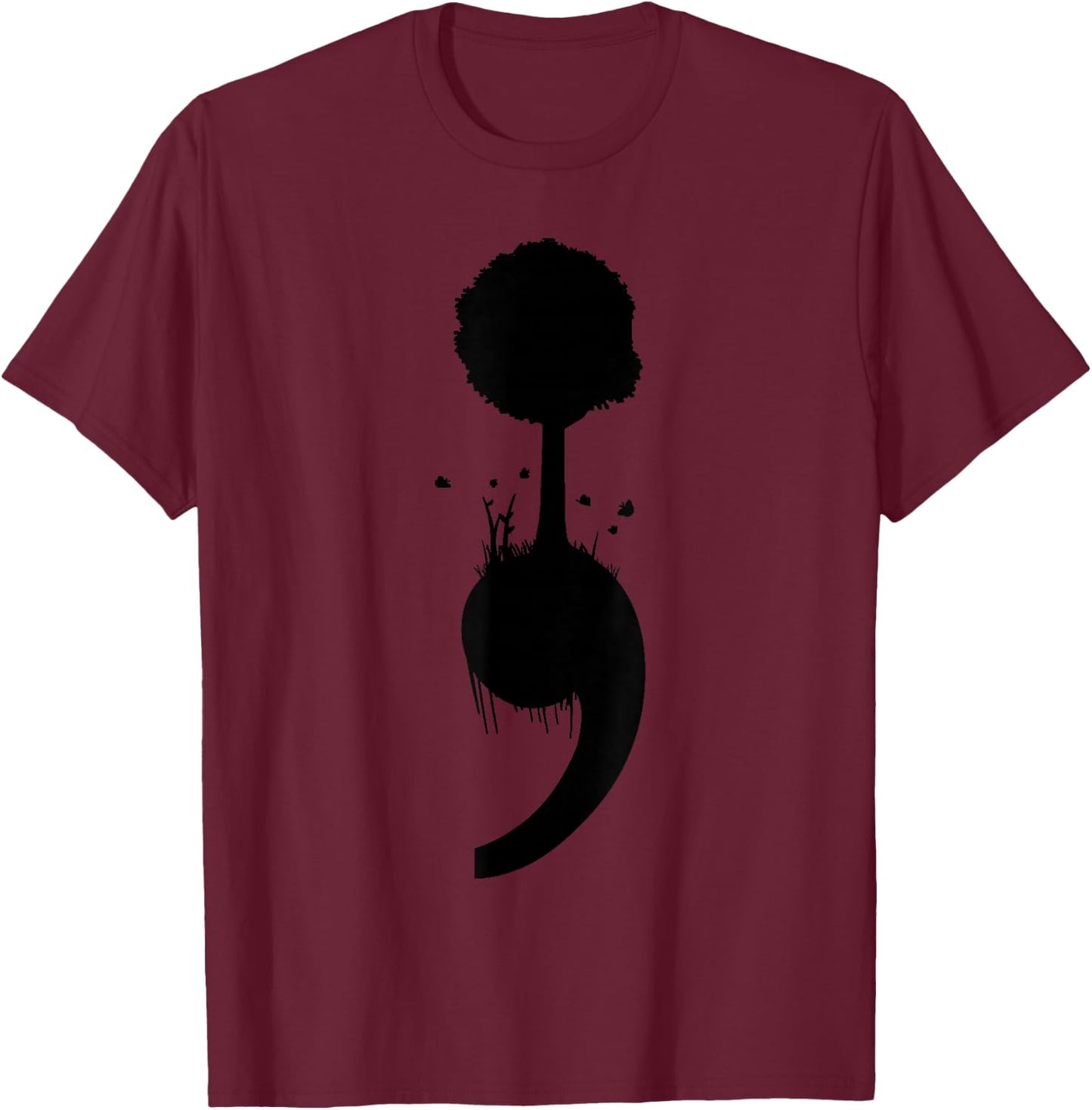 Mental Health Awareness Designs Semicolon Tree Suicide Depression Prevention - -Adults, Black, Small, Short Sleeve, Classic Fit T-Shirt - T-Shirt | Maroon