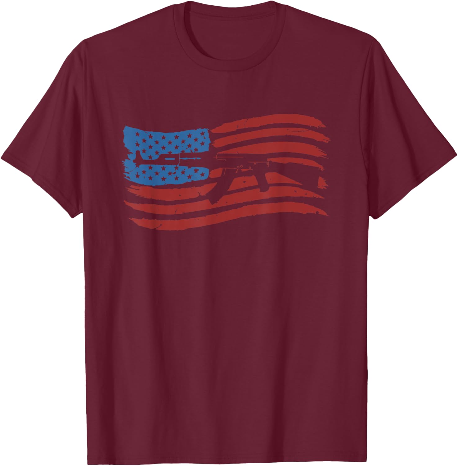 American Flag With AK-47 Graphic Guns T Shirt Men T-Shirt - T-Shirt | Maroon