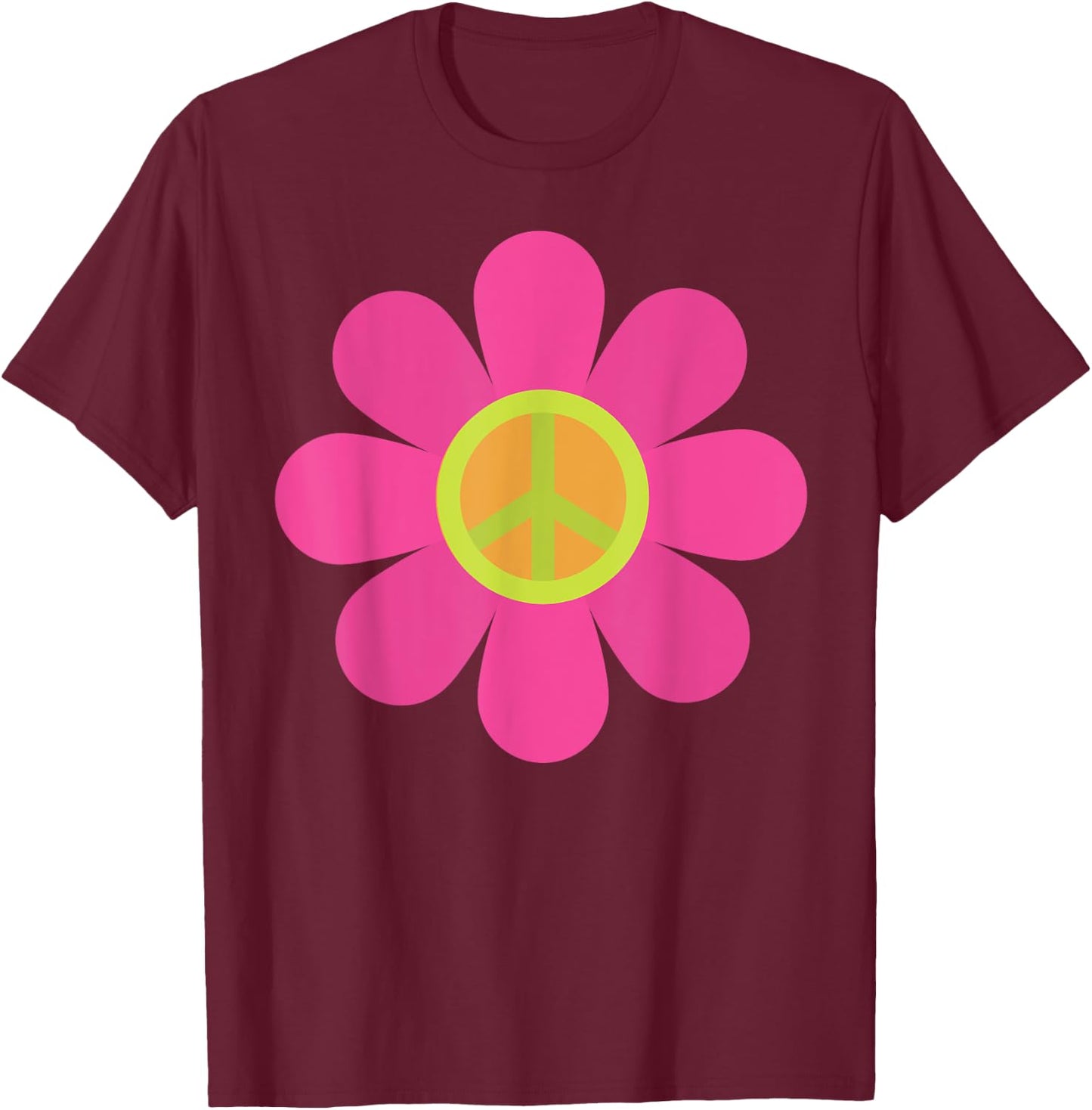 Peace Sign Love T Shirt 60s 70s Tie Dye Hippie Costume Shirt T-Shirt - T-Shirt | Maroon