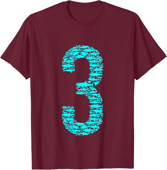 Shark 3rd Birthday For 3 Year Old Girls and Boys T-Shirt - T-Shirt | Maroon