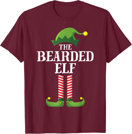 Bearded Elf Matching Family Group Christmas Party Pyjamas T-Shirt - T-Shirt | Maroon