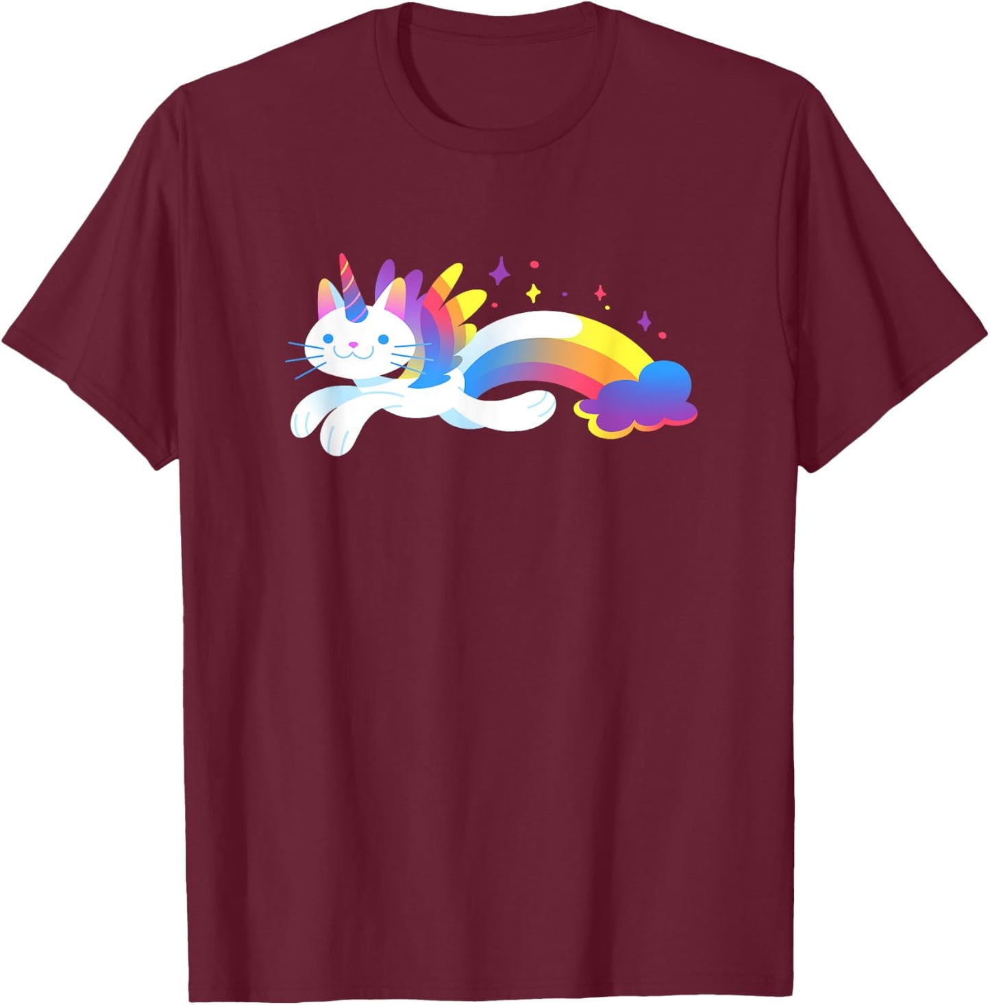 Unicorn Kitty Rainbow - Flying Unicat Caticorn Women Girls Kids T-Shirt - T-Shirt | Maroon