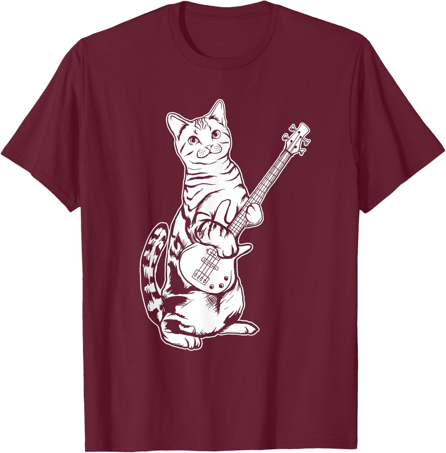 Funny Cat Playing Bass Cool Musician Women Girls Kids T-Shirt - T-Shirt | Maroon