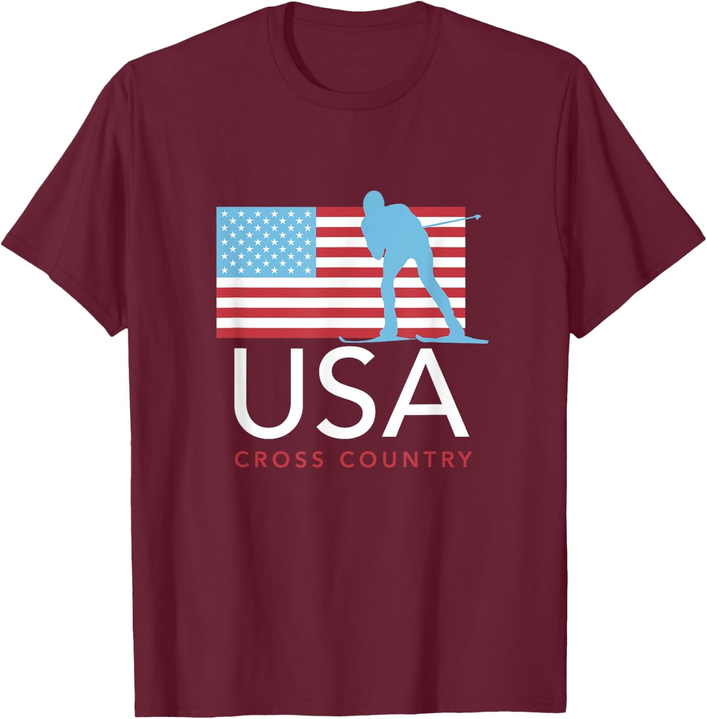 USA Cross Country Ski Team American Flag T-Shirt - T-Shirt | Maroon