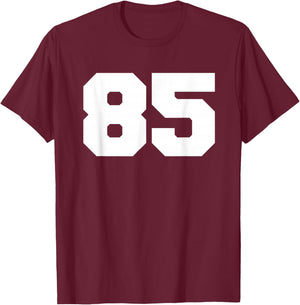 Number 85 Sports Jersey Player #85 Fan FRONT Print Varsity T-Shirt - T-Shirt | Maroon